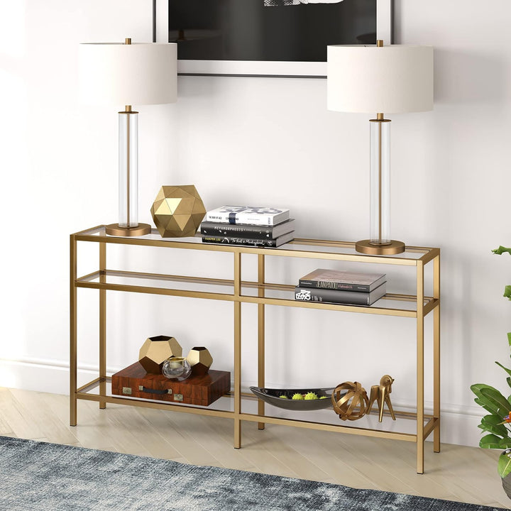 Rectangular Console Table, Brass Finish, Entryway Accent