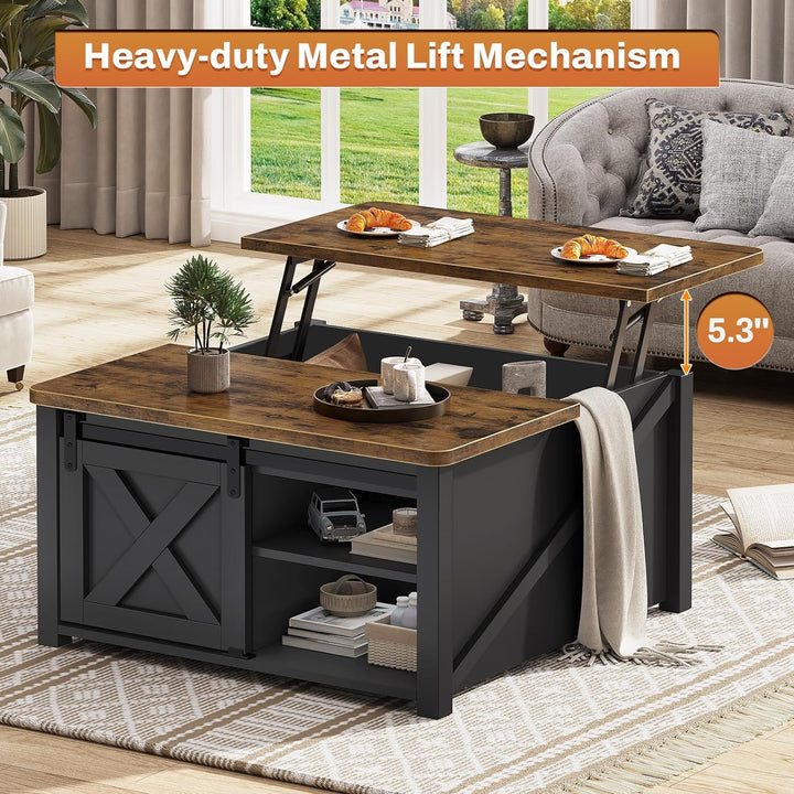 Lift Top Coffee Table with Storage, Farmhouse Square, Black