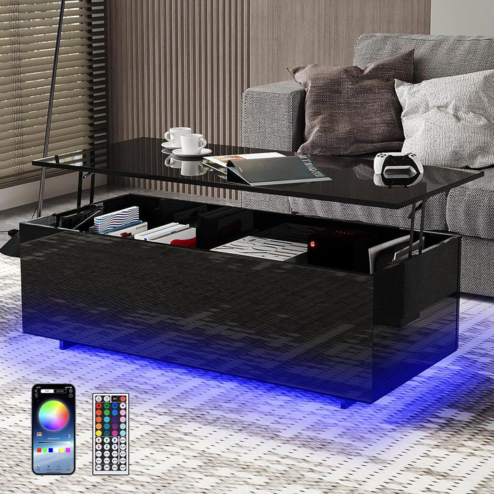 Elegant LED Coffee Table, 20 Color Options, Lift-Top Storage, Black