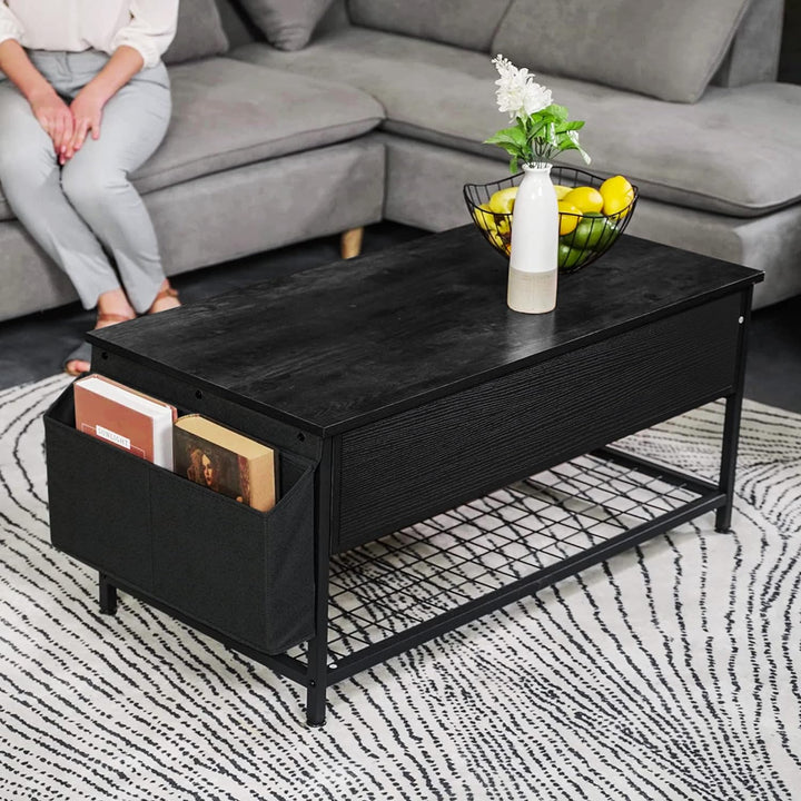 Lift-Top Coffee Table with Hidden Storage, Black