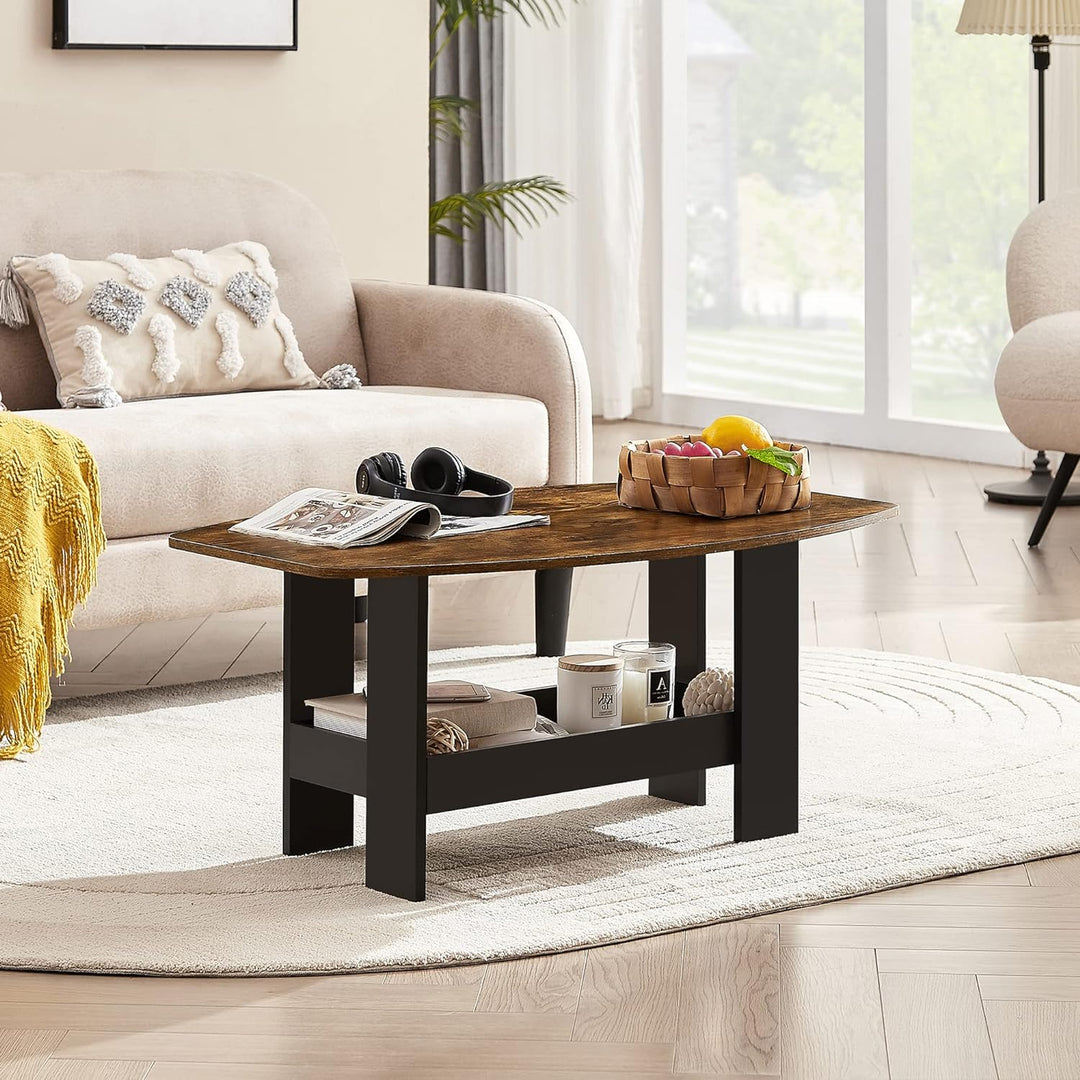 Stylish Coffee Table with Storage, Shelf, Black