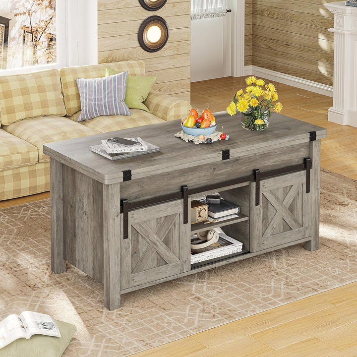 Lift Top Coffee Table, Convertible 4-in-1 Farmhouse, Grey