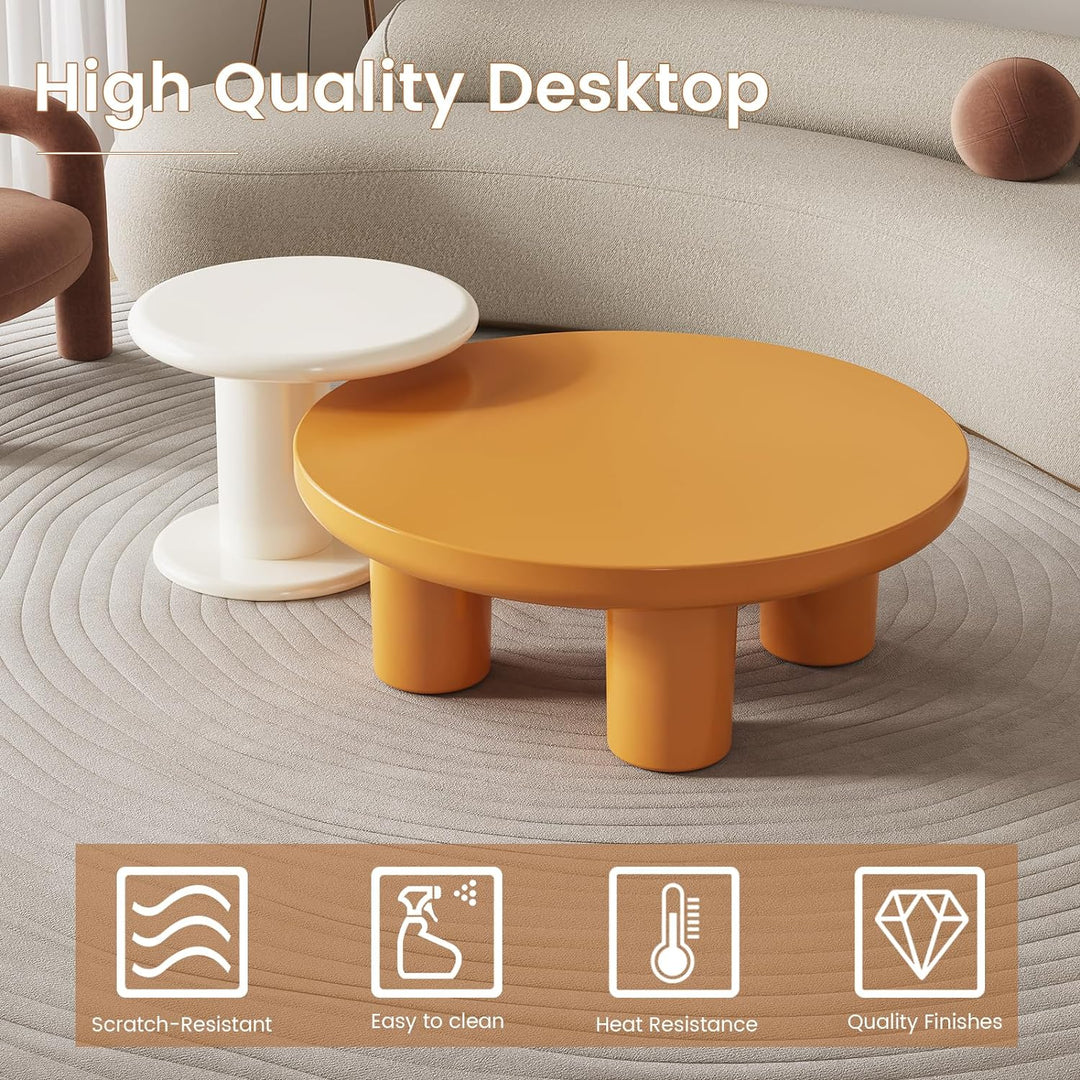 Stylish 2-in-1 Coffee and End Table, Orange and Creamy White