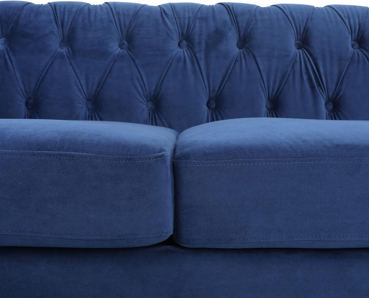 Chesterfield Sofa, Modern Velvet Tufted Couch 3 Seater (Blue)