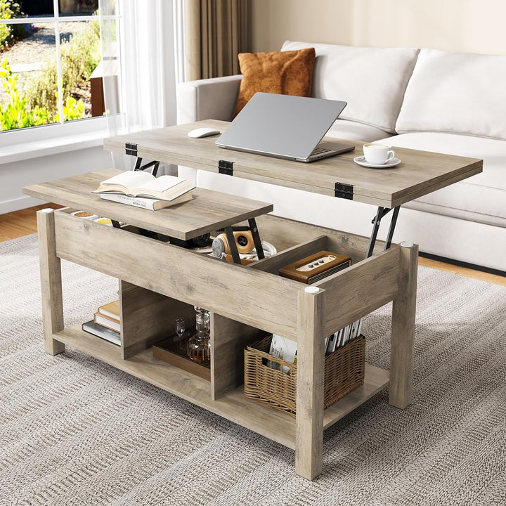 Versatile 4-in-1 Coffee Table with Hidden Storage, Washed Gray