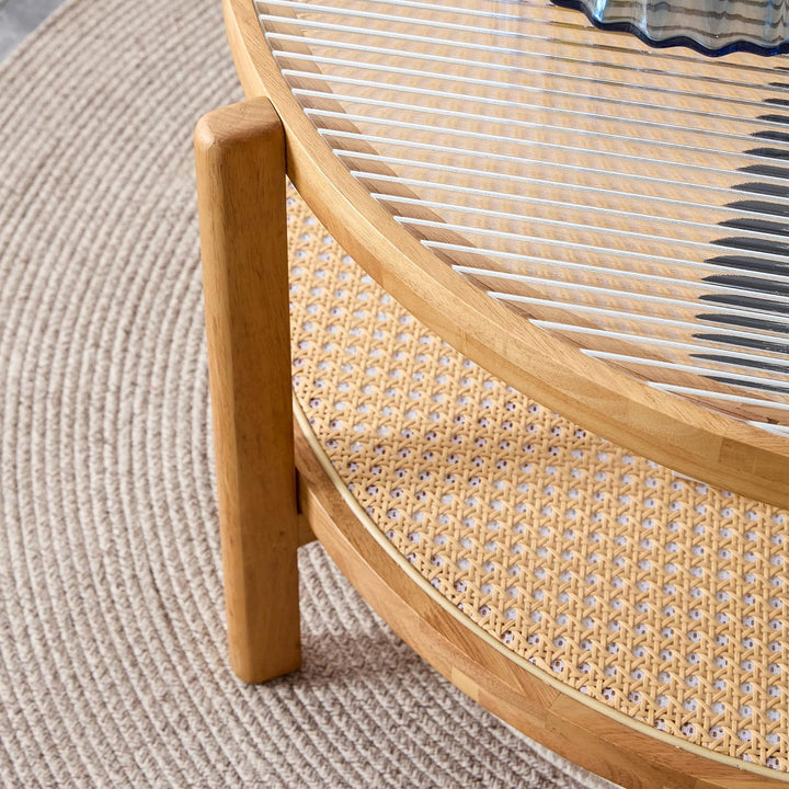 Modern Round Coffee Table with Textured Glass, 2-Tier Center Table