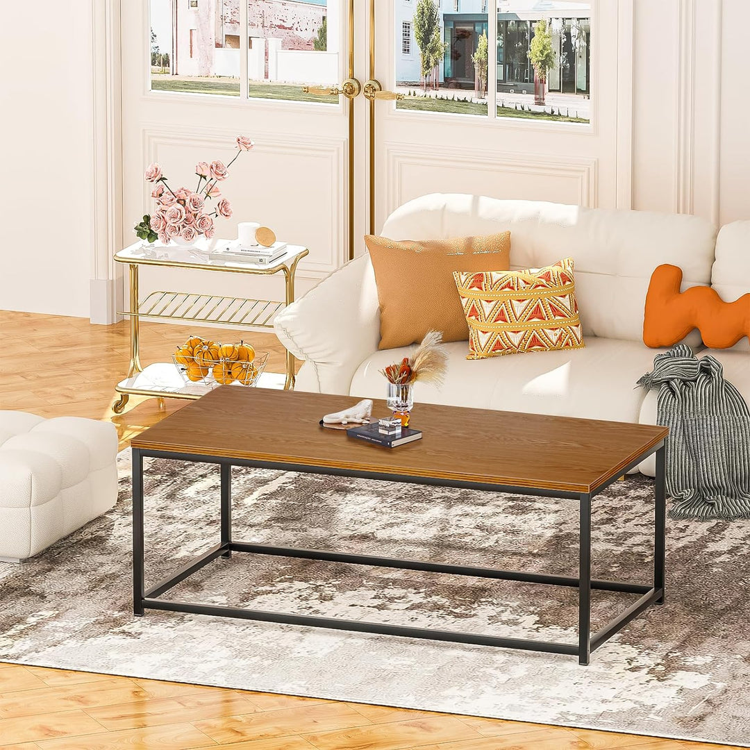 Modern Industrial Style Rectangular Coffee Table, Rustic Brown