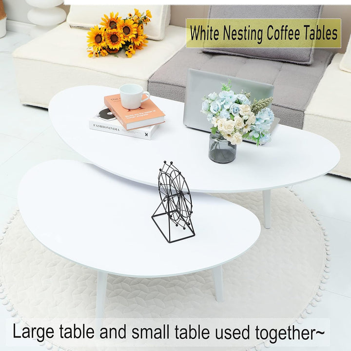 Small White Oval Coffee Table for Small Spaces, Modern