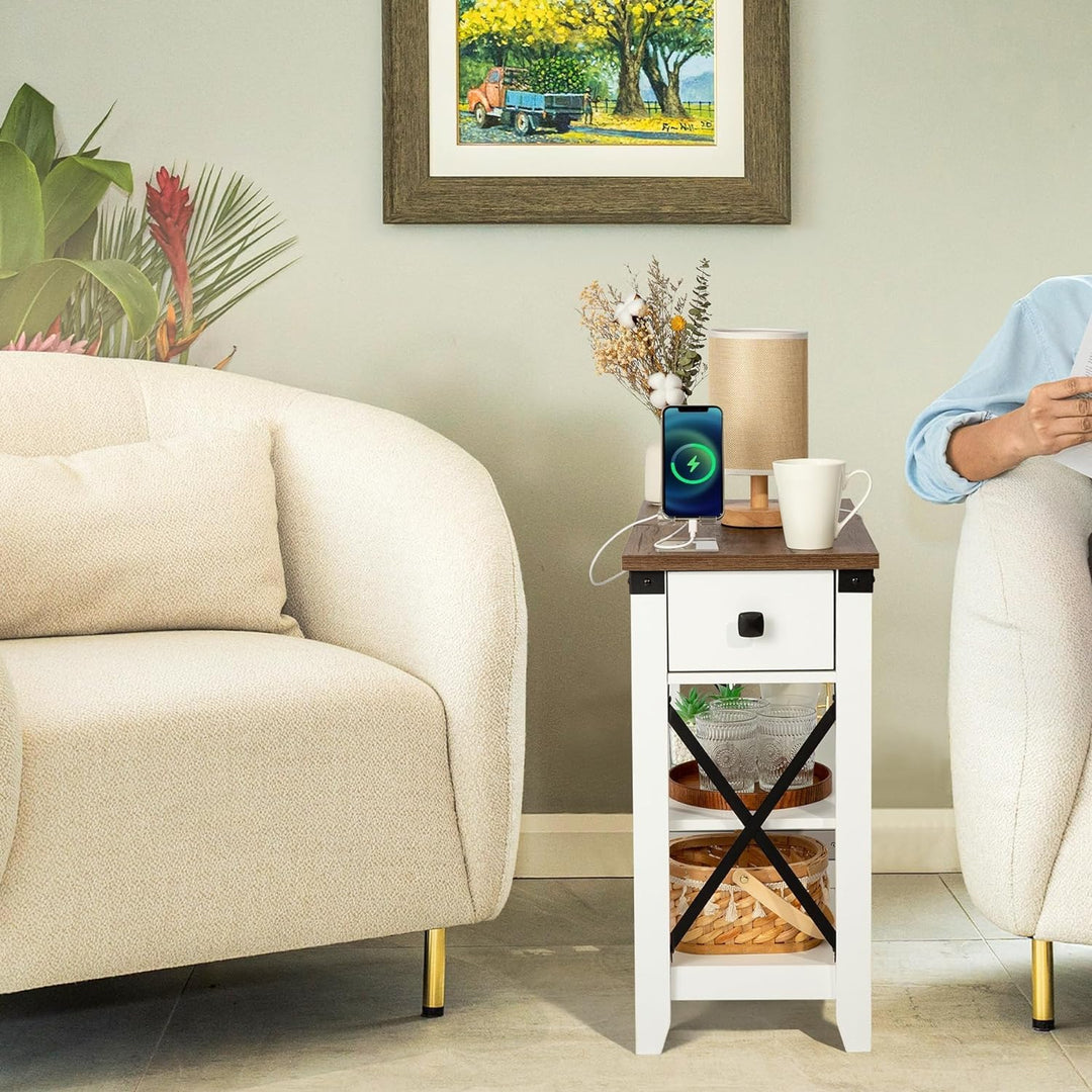 Narrow End Table Set of 2 w/Charging Station