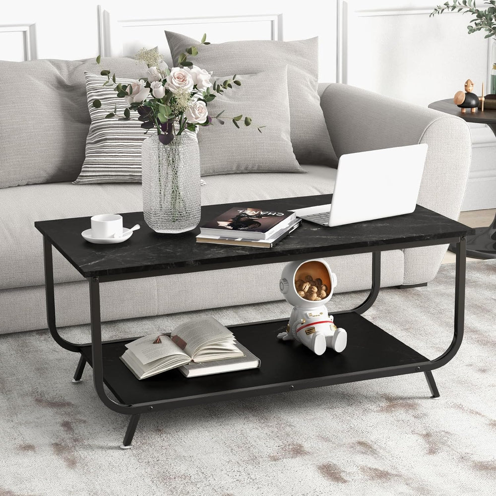 Women's Stylish Black Coffee Table with Storage Shelf