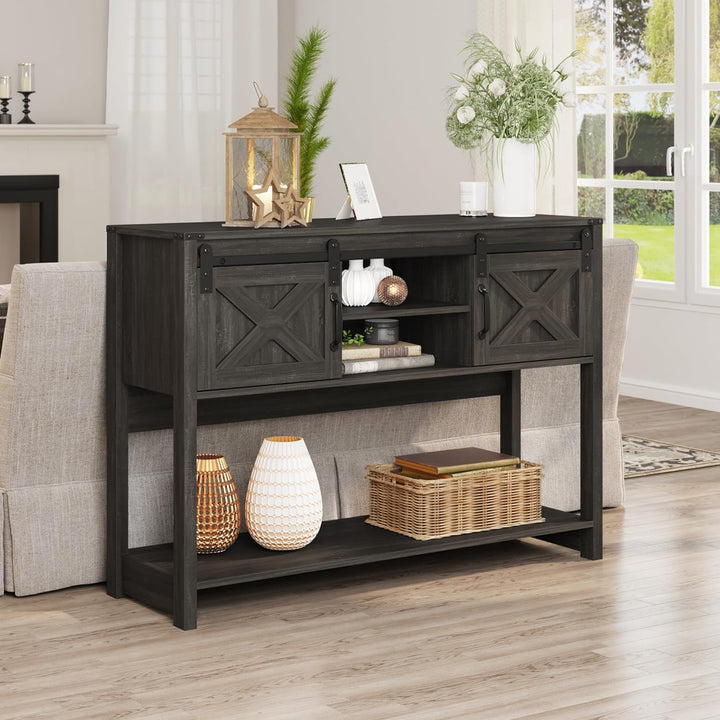 Farmhouse Entryway Table w/ Storage, Sliding Barn Door