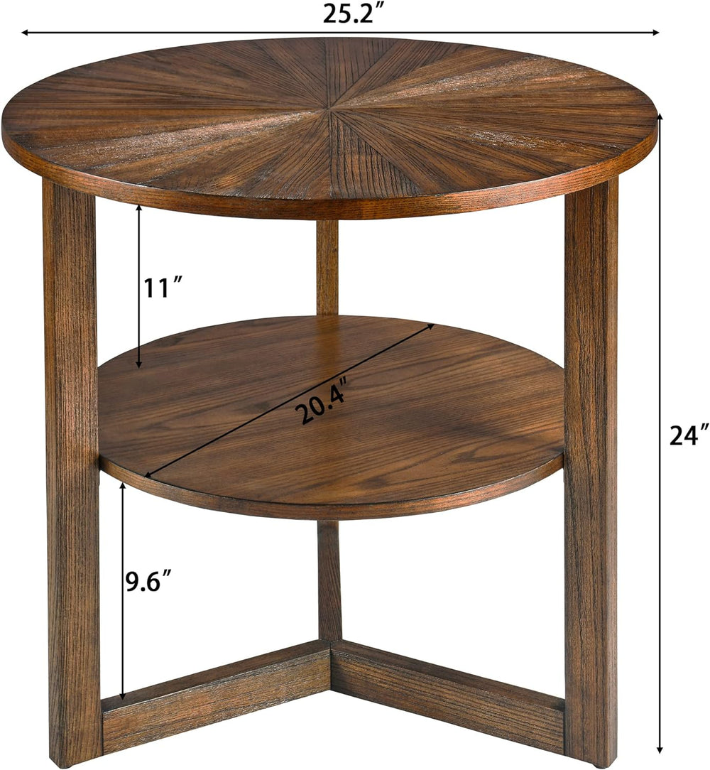 Large Round End Table Rustic Beside Table