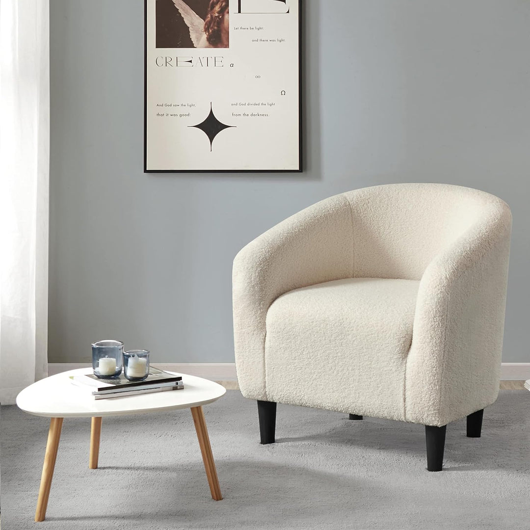 Barrel Chair, Soft Sherpa Accent Chair Ivory