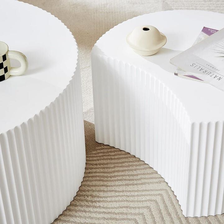 Stylish Round Coffee Table Set, Nesting Design, White (Set 3,white)