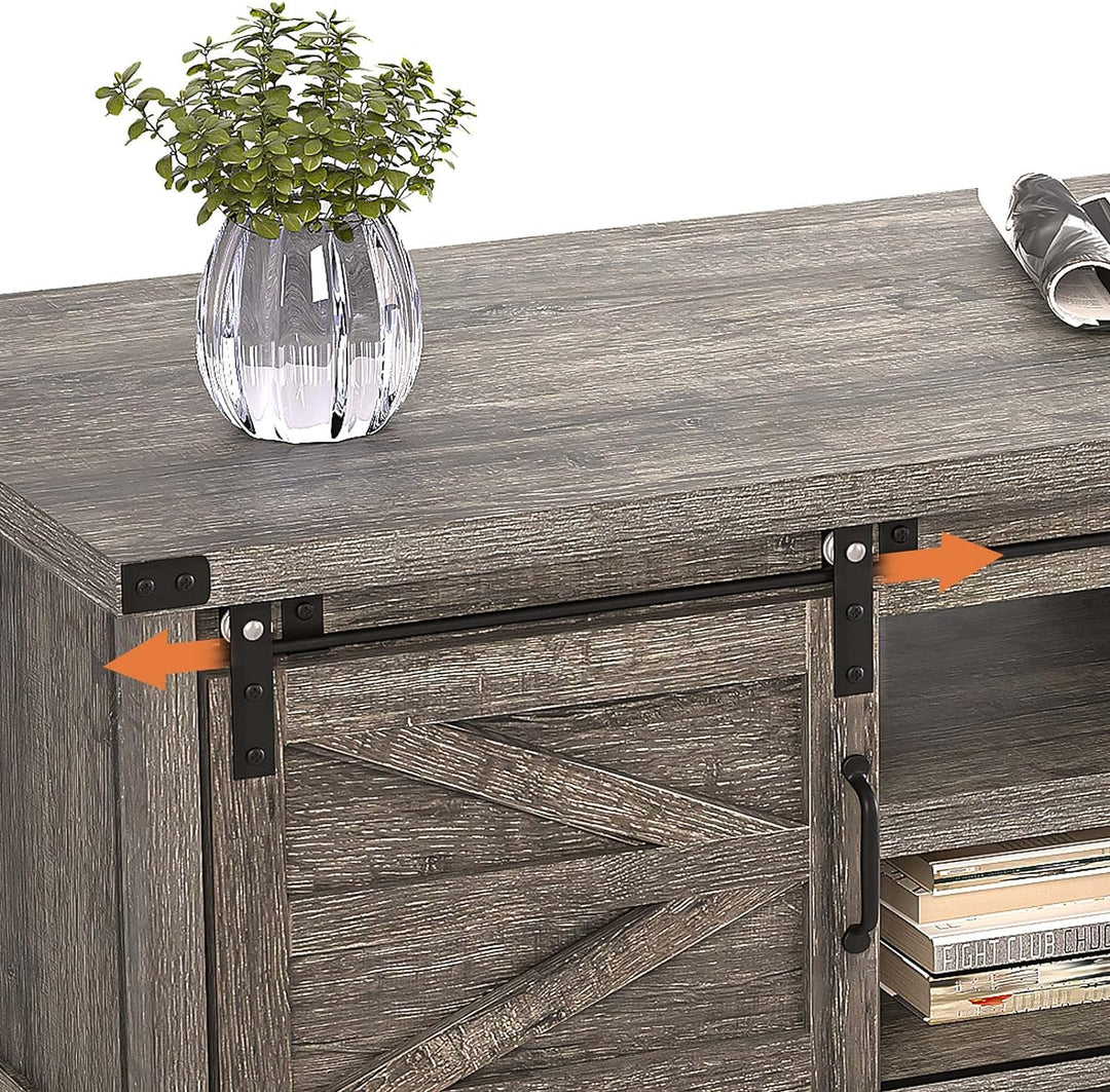 Farmhouse Coffee Table with Hidden Storage, Sliding Doors, Dark Grey