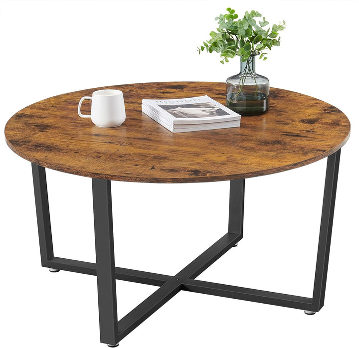 Rustic Round Coffee Table, Industrial Style Cocktail Table, Rustic Brown