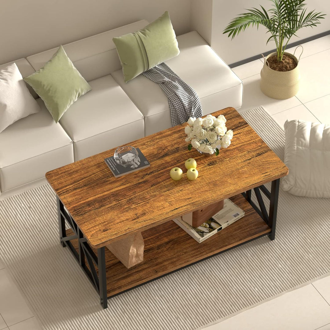 Farmhouse Coffee Table w/ 2-Tier Storage, Walnut