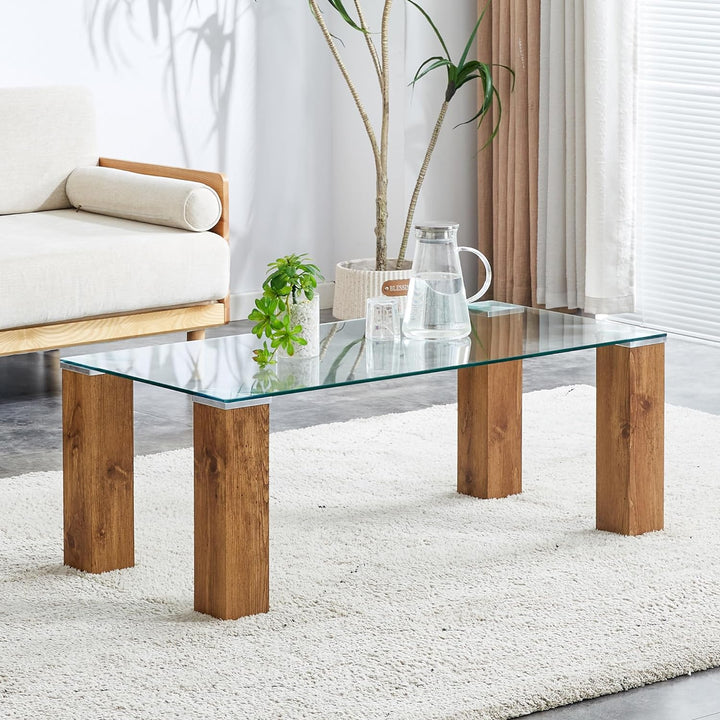 Pvillez Glass Coffee Table, Modern Rectangular Coffee Table, Style-13