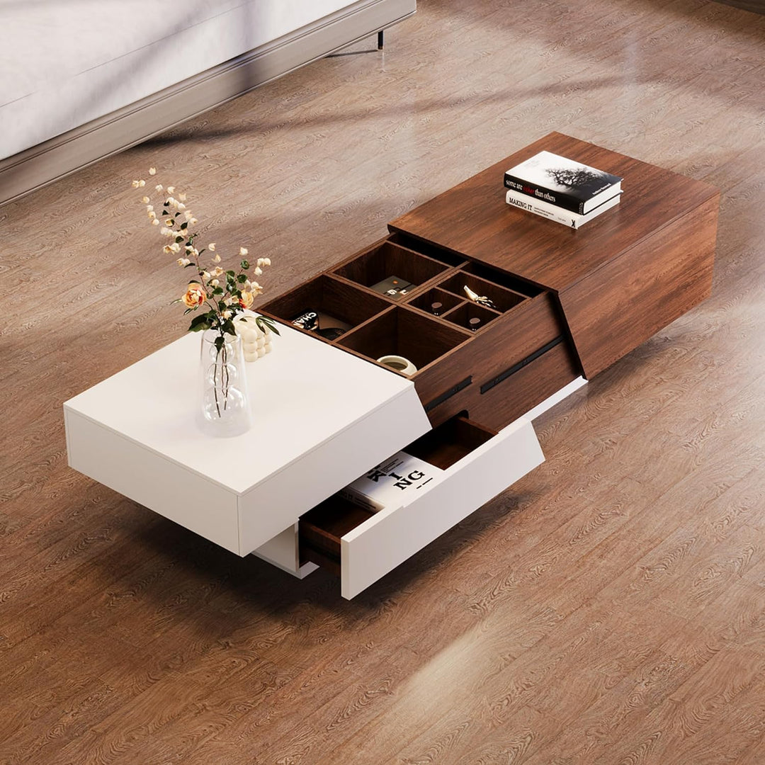 Merax Modern Extendable Sliding Top Coffee Table, Whitewalnut