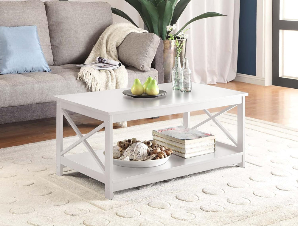 Convenience Concepts Oxford Coffee Table with Shelf, White