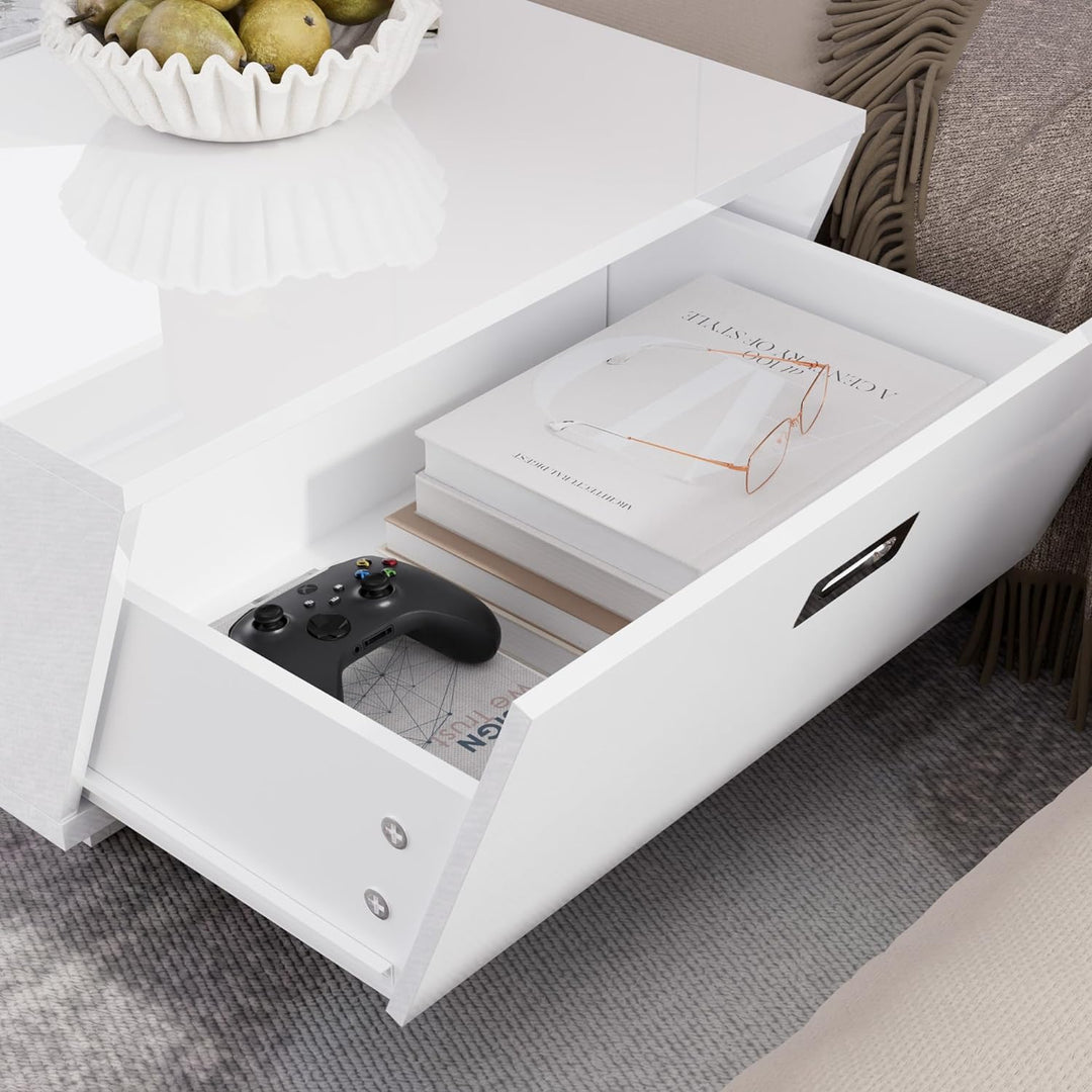 Cozy Castle Modern Center Table with Hidden Storage, White