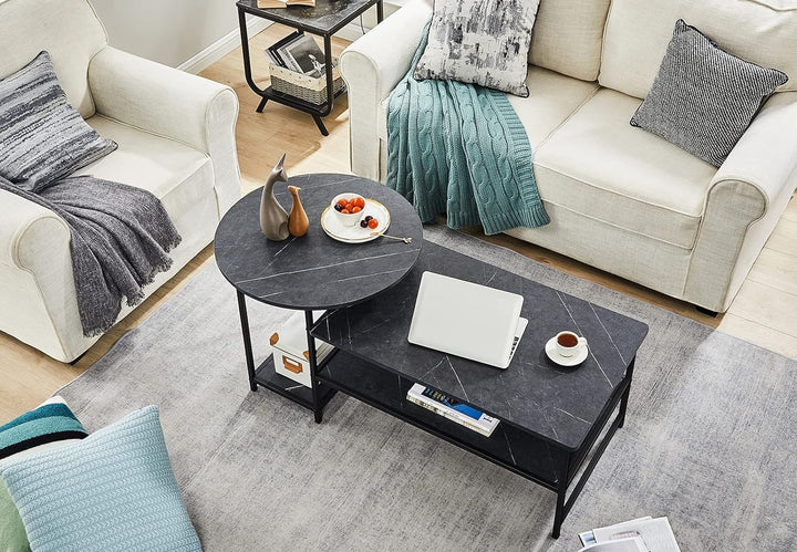 Sleek Modern Coffee Table Set, Detachable Center Table, Black Marble