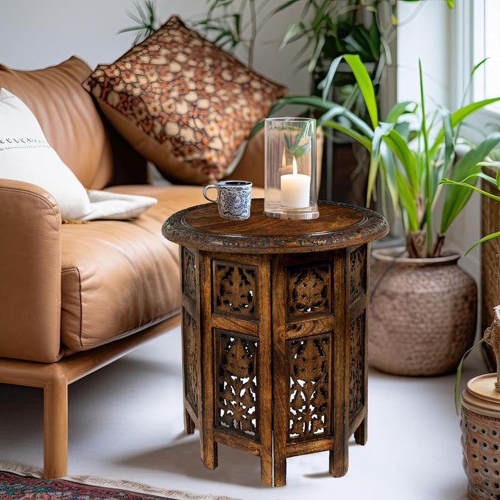 Solid Wood Accent End Table - Antique Brown