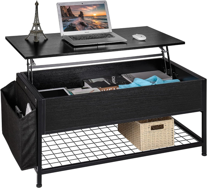 Lift-Top Coffee Table with Hidden Storage, Black