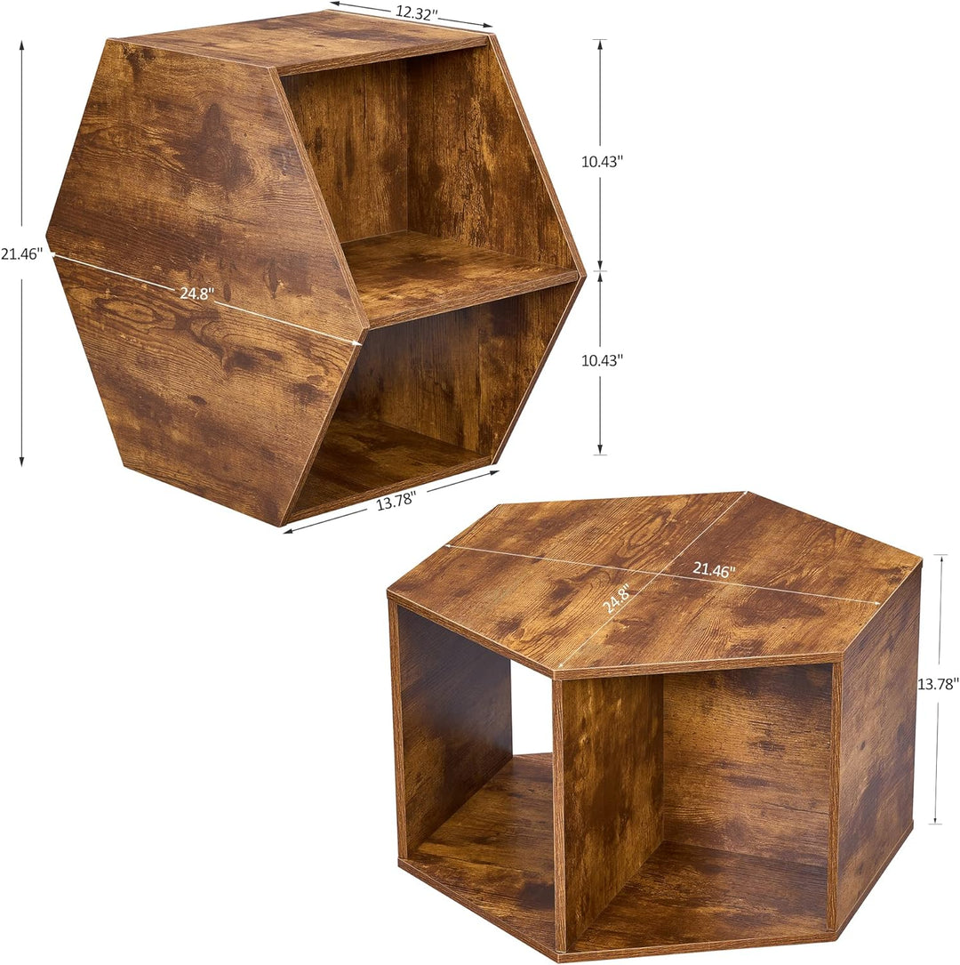 Hexagonal Small Coffee Table with Open Storage, Brown