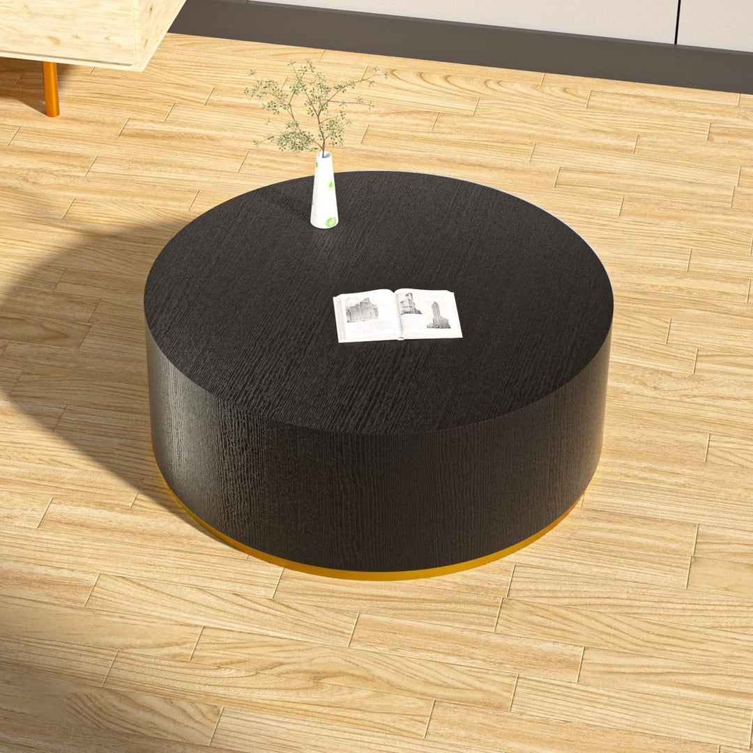 Black & Gold Round Coffee Table Set for Living Room