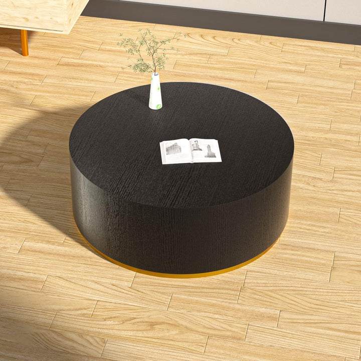 Black and Gold Round Coffee Table, Modern Circle Drum Design