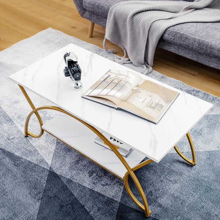 COSTWAY Marble Coffee Table, Modern Faux Marble Accent Table