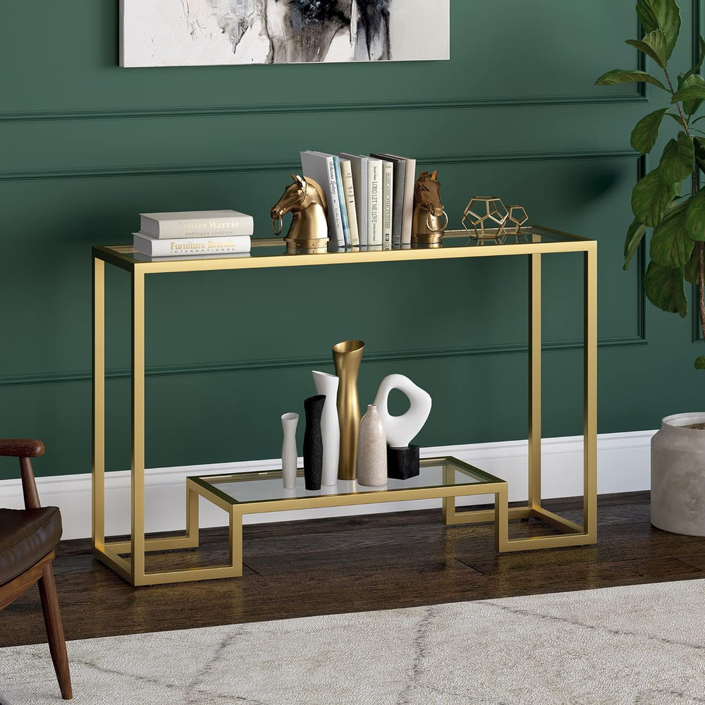 Rectangular Console Table, 47.75" Wide, Brass Finish