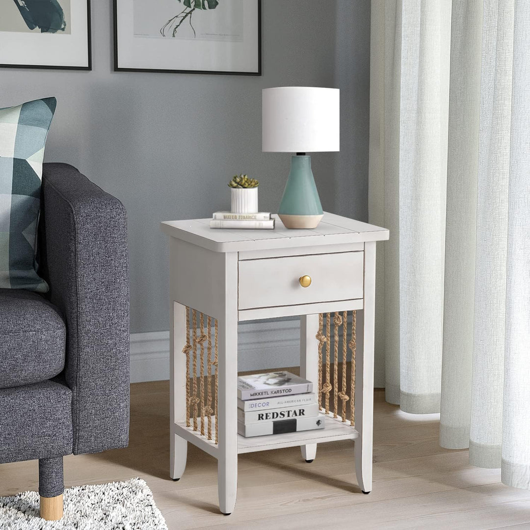 Farmhouse Nightstand, Rustic 2-Tier End Table