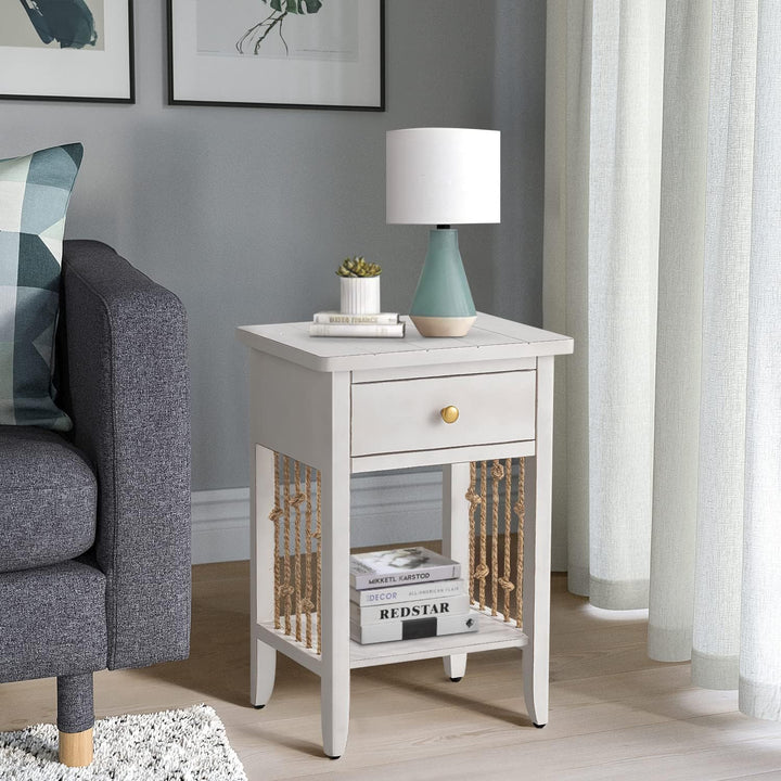 Farmhouse Nightstand, Rustic 2-Tier End Table