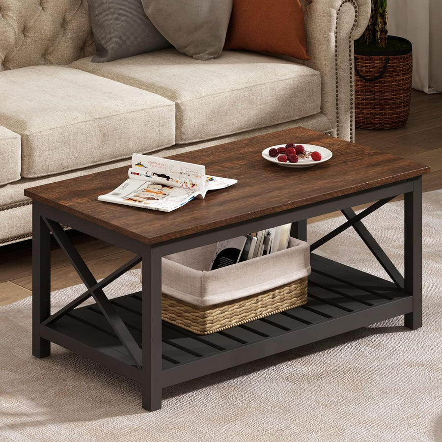 ChooChoo Rustic Vintage Farmhouse Coffee Table, Brown