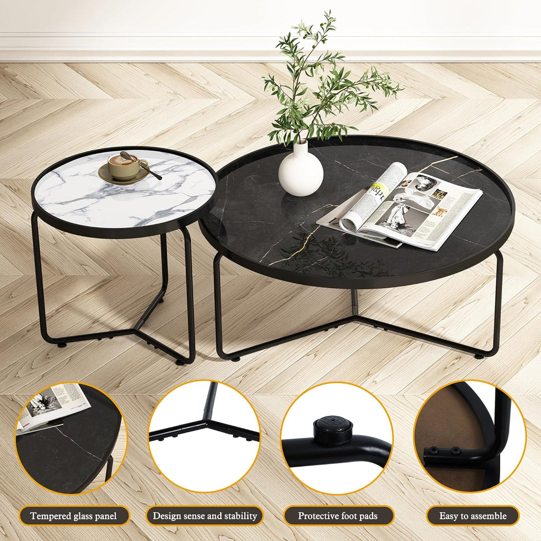 Stylish Black Coffee Table, White End Table Set