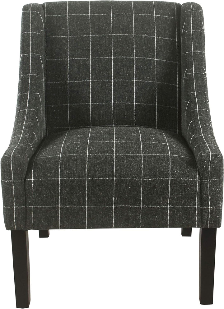 Modern Swoop Arm Accent Chair, Black Windowpane