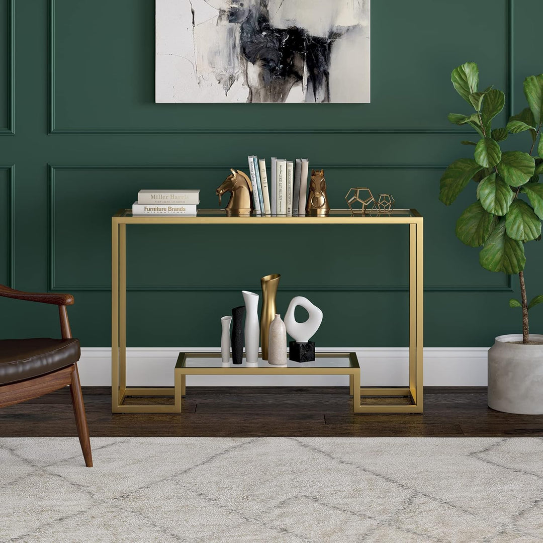 Rectangular Console Table, 47.75" Wide, Brass Finish