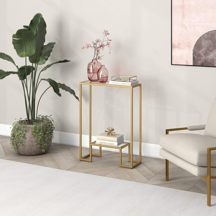 Rectangular Console Table, Wide Entryway Accent Table, Brass