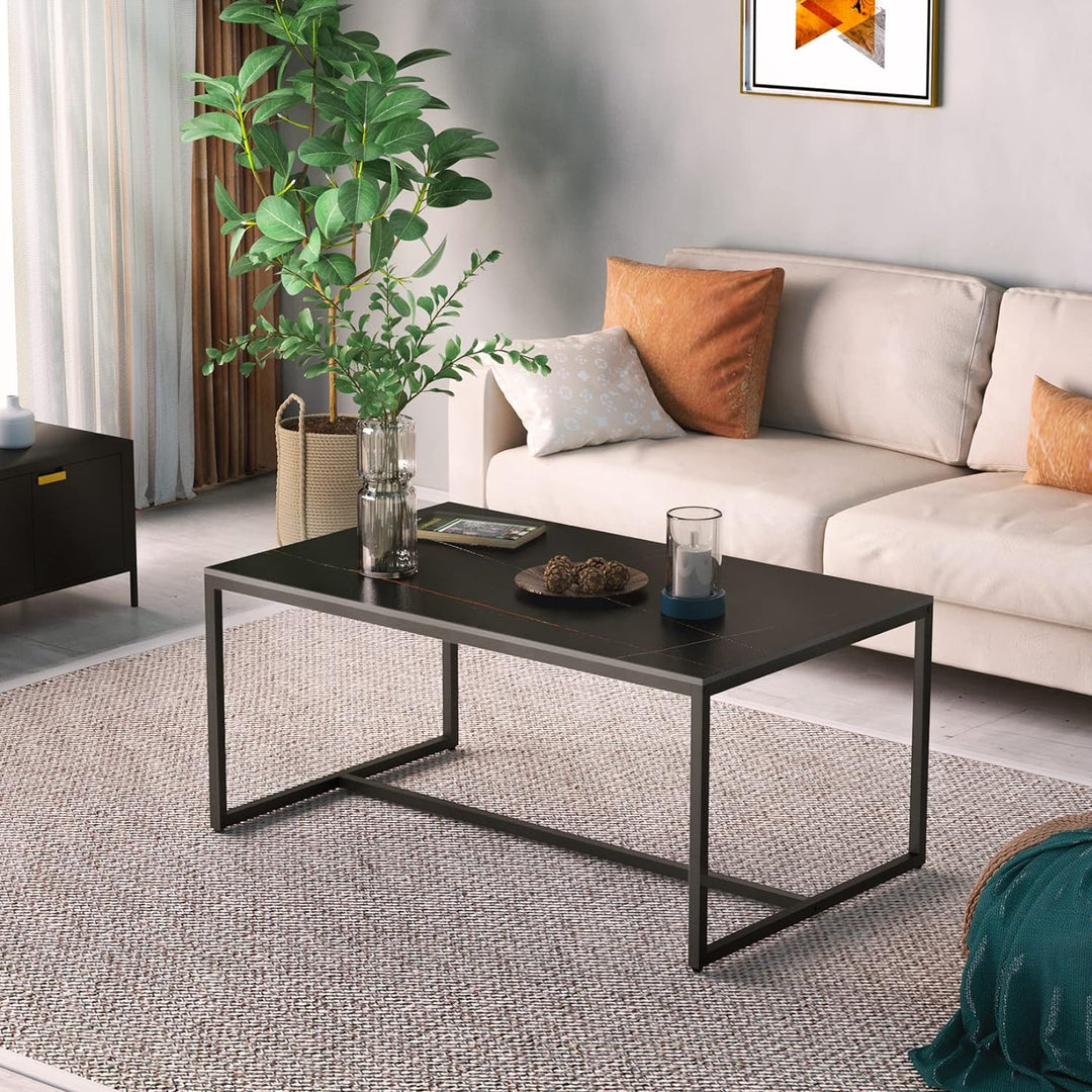 Sintered Stone Coffee Table with Black Metal Frame, Black