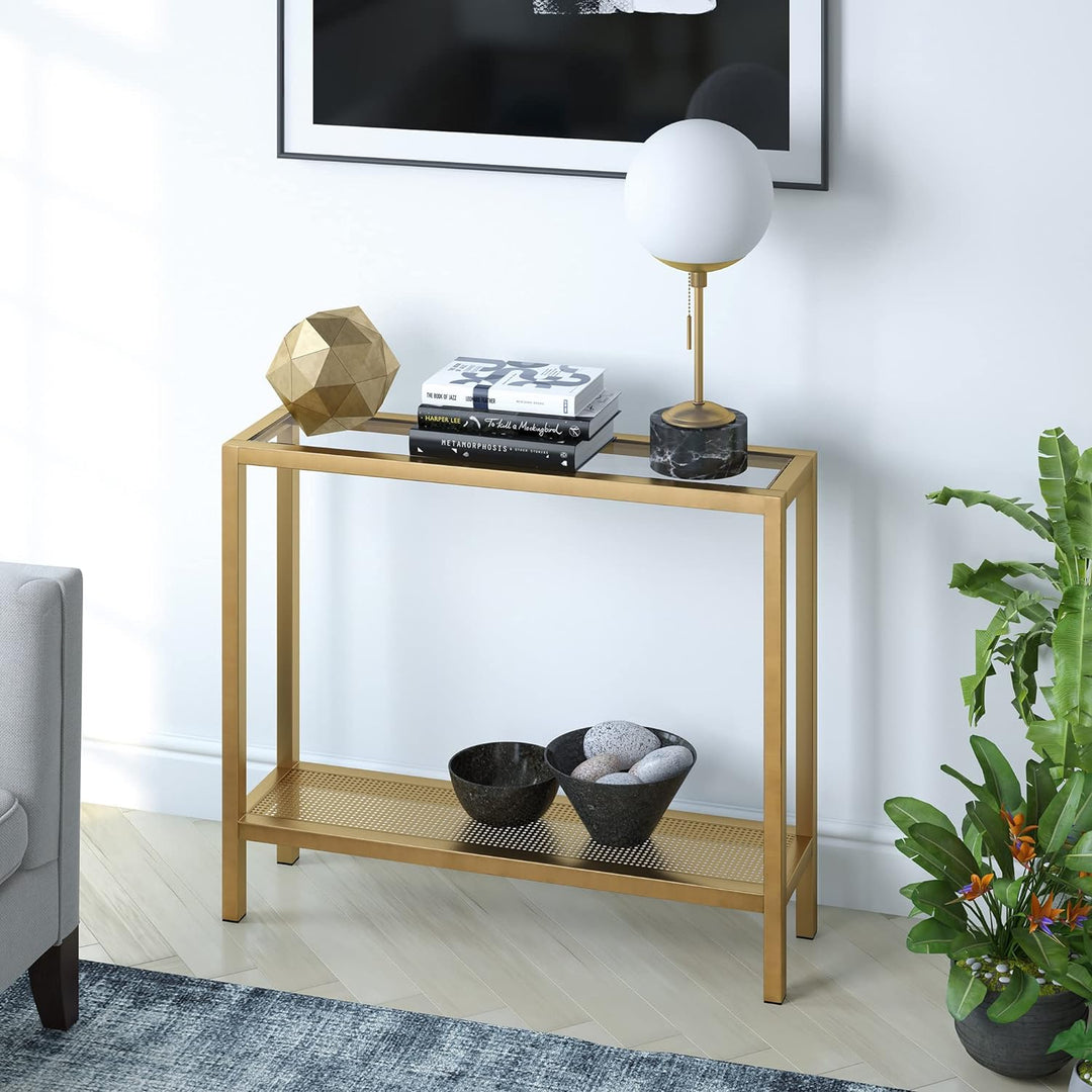 Rectangular Console Table, Brass Finish, Entryway Accent