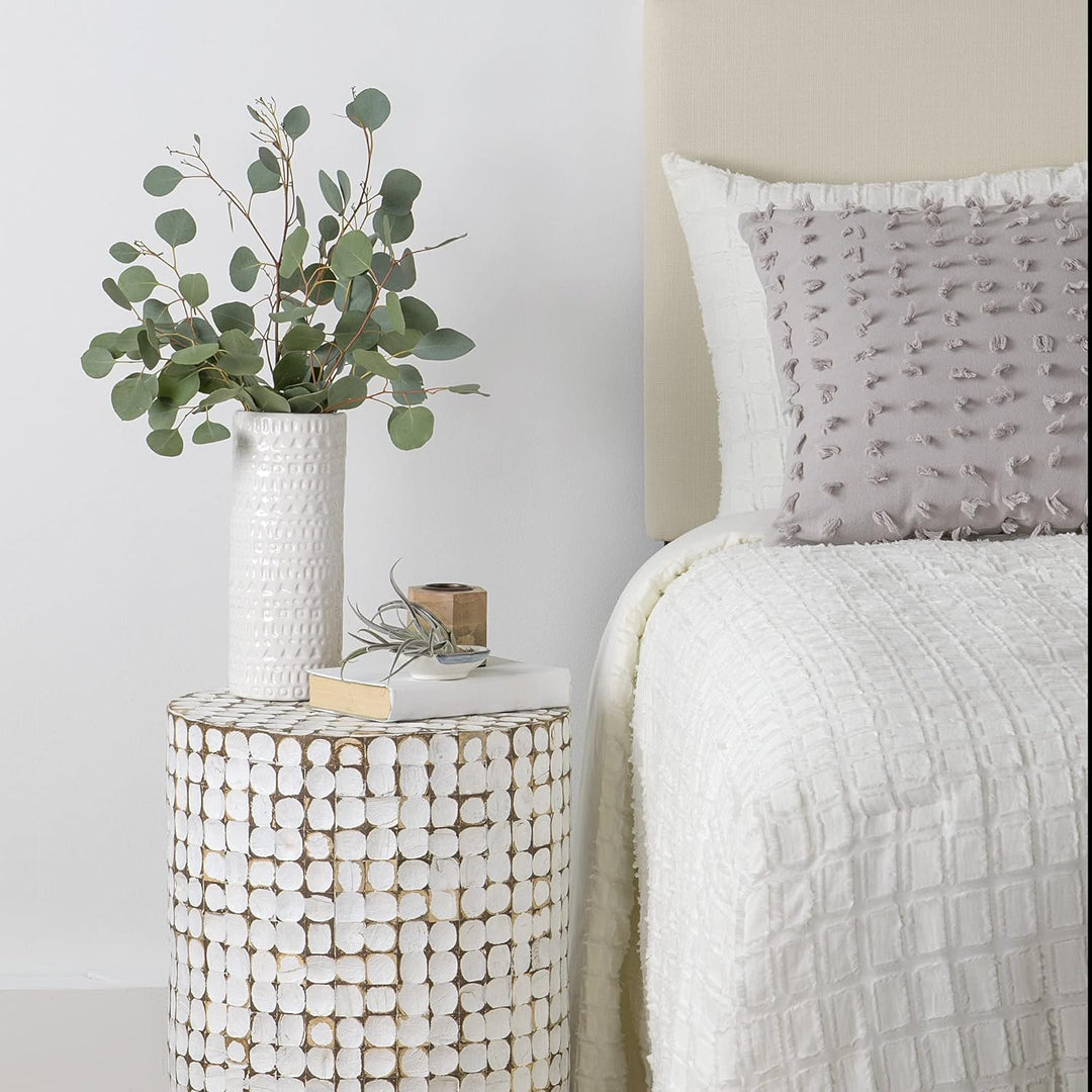 Round Side Table - Real Coconut Shell Mosaic Inlaid (White)