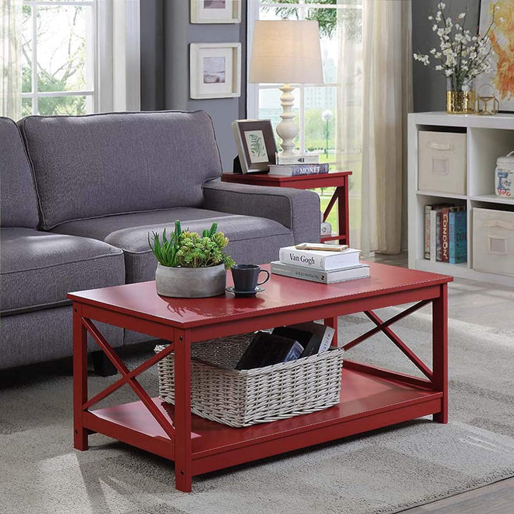 Convenience Concepts Oxford Coffee Table with Shelf, Cranberry Red