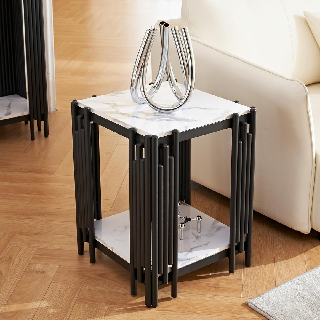 Elegant Marble Side Table, Modern Narrow End Table with Storage