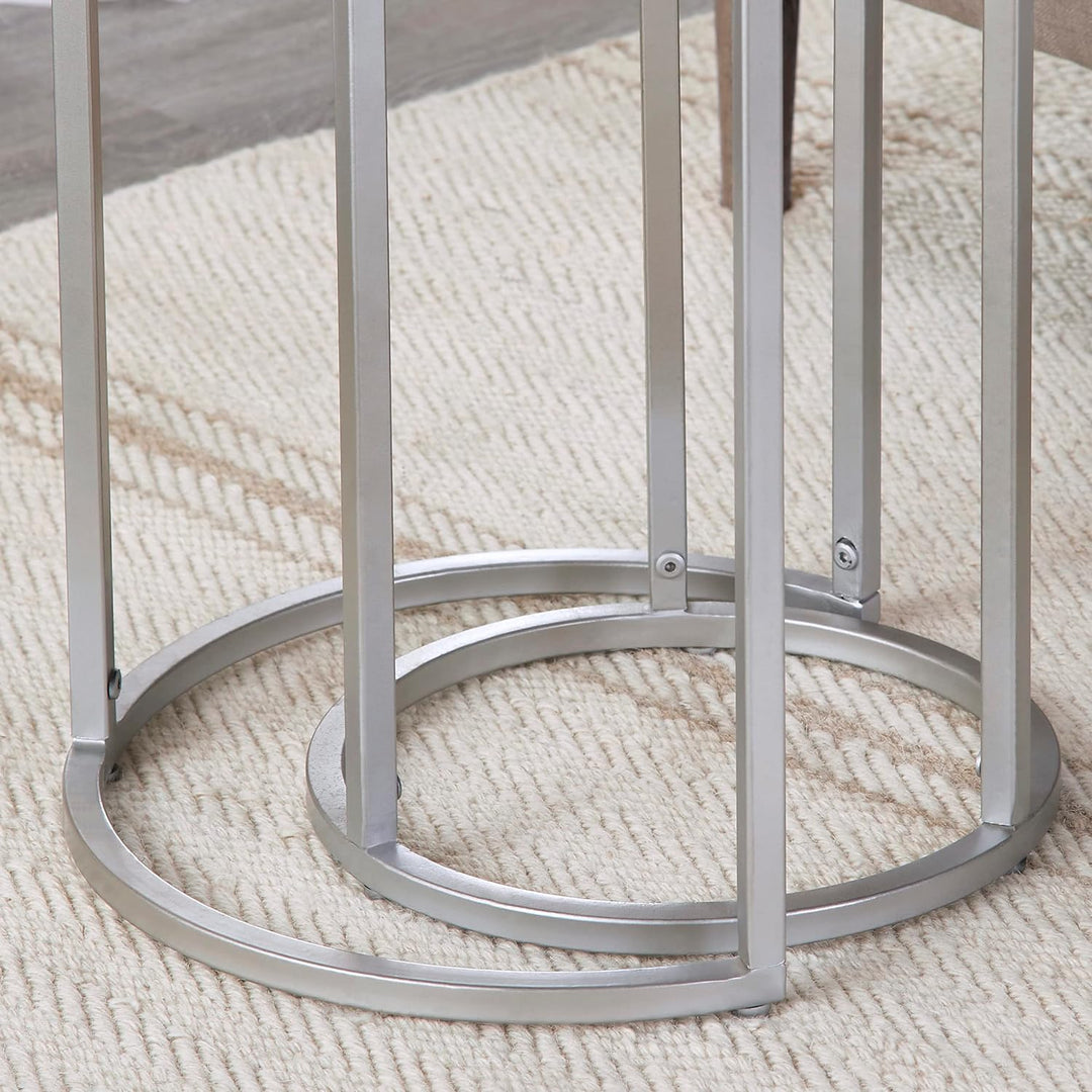 Isla Nesting End Tables, Acacia Wood and Metal, Silver Finish