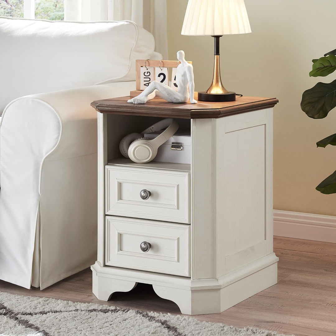 Farmhouse Nightstand, 18" End Table, 2 Drawers