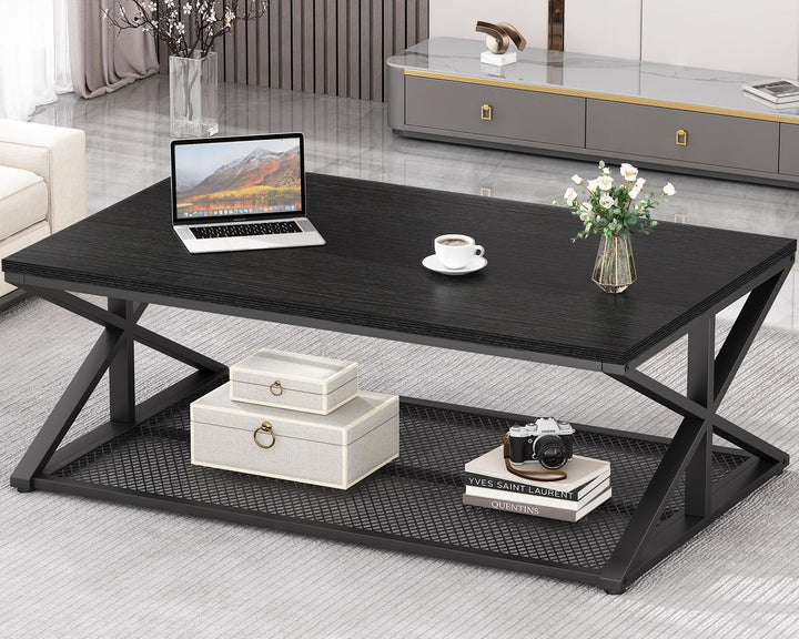 Versatile Black Oak Coffee Table with Storage, Modern Rectangular