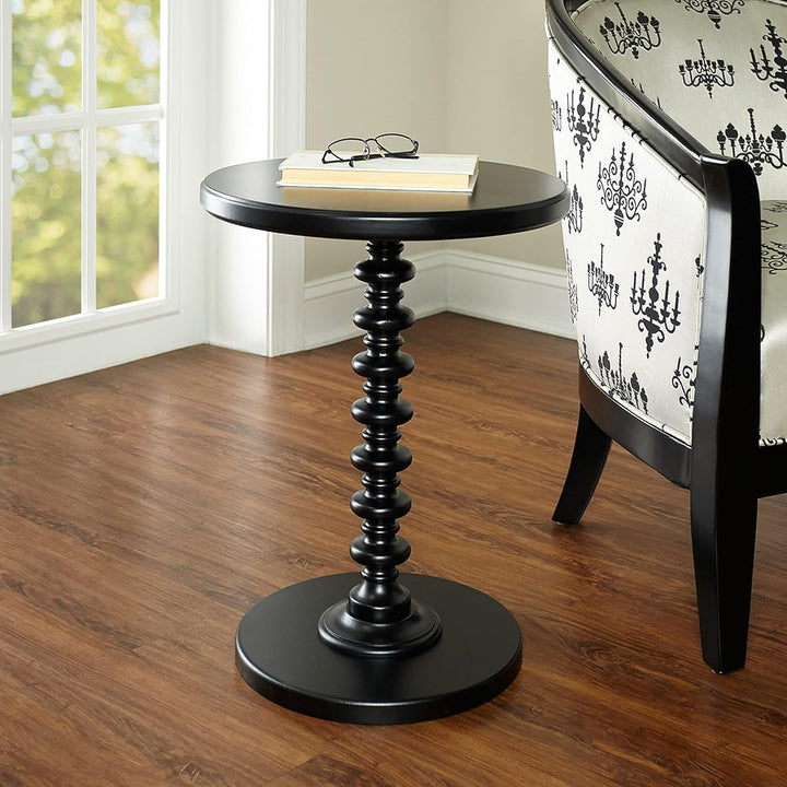 Furniture Round Spindle Table, Black 17x22.25x17