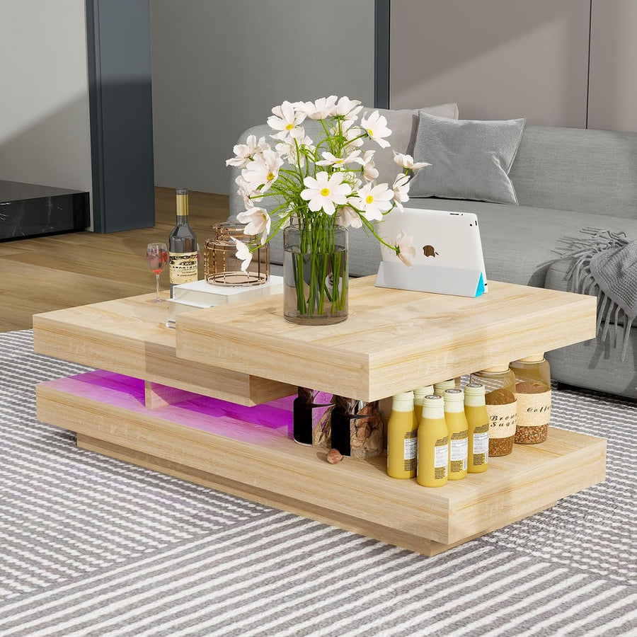 LED Coffee Table with Rotatable Top - Modern Multifunctional Coffee Table, Pr5